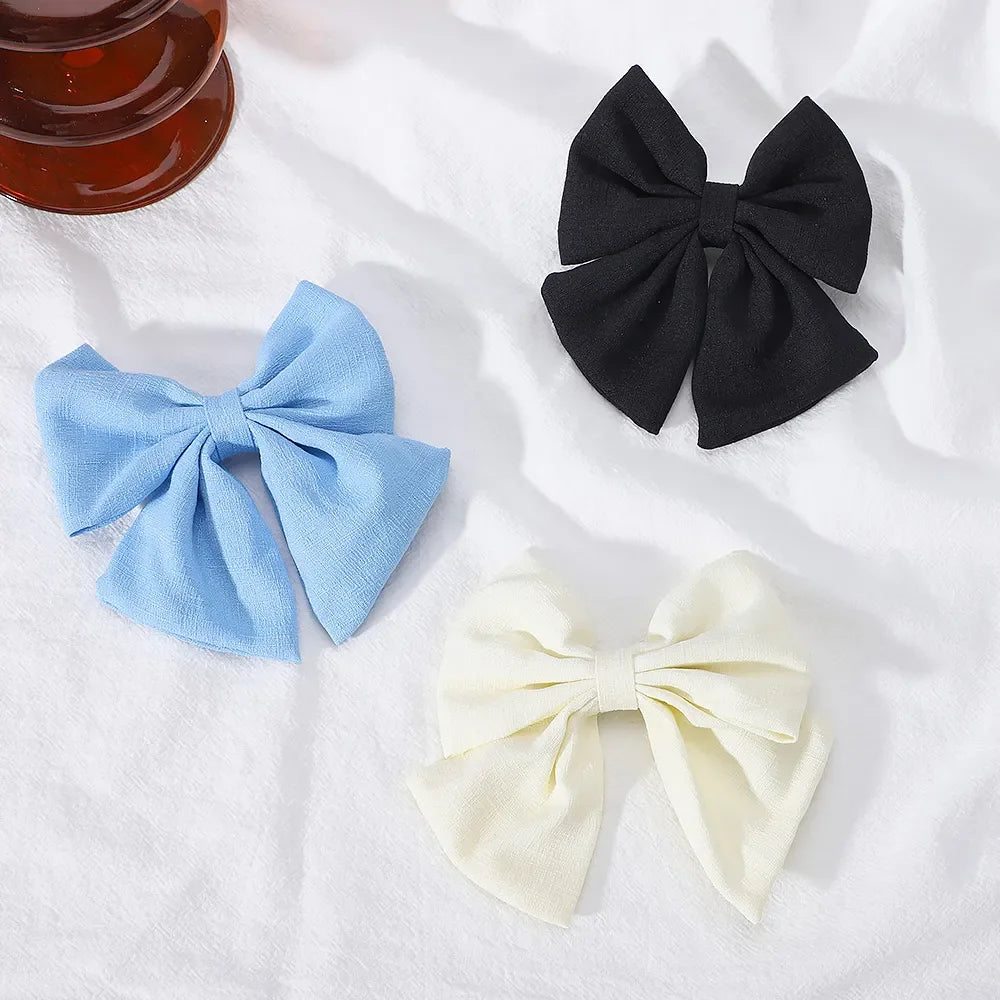 2pcs/set Elegant Sweet Bow Ribbon Hair Clip Fashion Simple Solid Clip Hair Pin Retro Barrettes with Clips Girls Hair Accessories