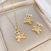 Cute Fashionable Bear Micropaved Rhinestone Pendant Necklace Earrings Set Women's Jewelry Perfect Birthday Gift for Girls Women