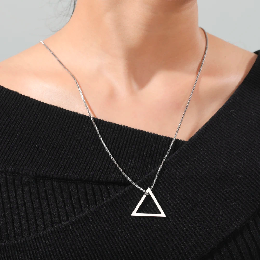 Dreamtimes Inverted Triangle Pendant Necklace Geometric Stainless Steel Chain Streetwear Hip hop Guy Jewelry For Men Necklace