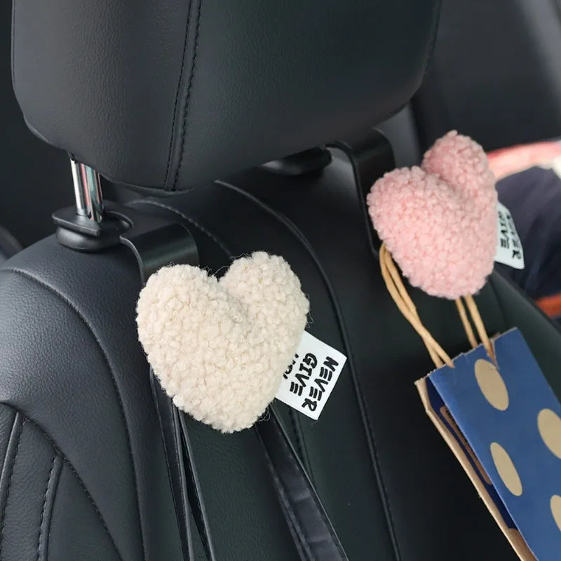 Cute Seat Back Car Hook Love Heart Plush Universal Auto Headrest Clothes Handbag Hang Storage Organizers Hooks Holder Decoration