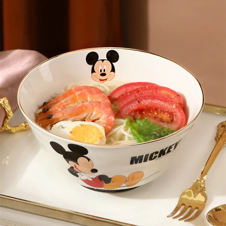 Kawaii Disney Anime Hobby Mickey Mouse Donald Duck Cartoon Ceramic Ramen Bowl Home Large Bamboo Hat Bowl