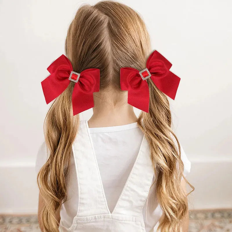 Happy New Year Bows Hair Clips Red Hair Bands Hair Accessories For Girls Rhinestone Barrettes Headwear Floral Hairpins Kids Gift