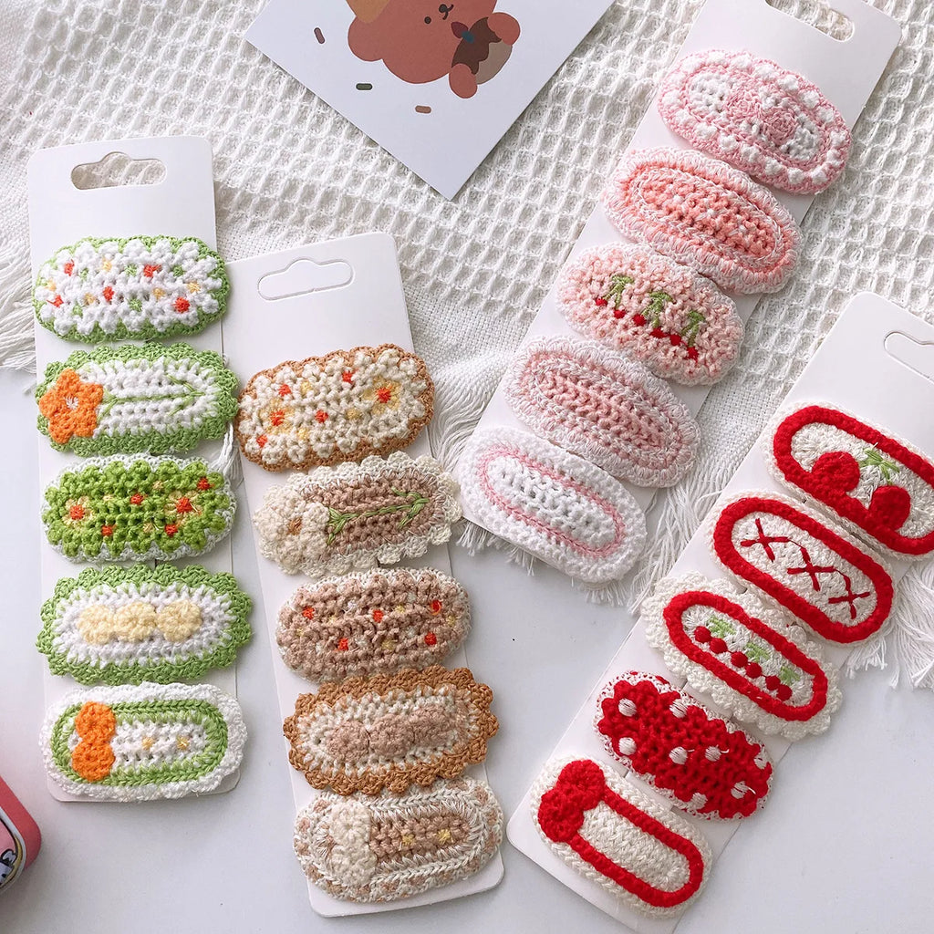 5pcs Korean Hairpin for Kids Little Girls Cute Sweet Floral Knit Plush Children Barrettes Headwear Hair Accessories