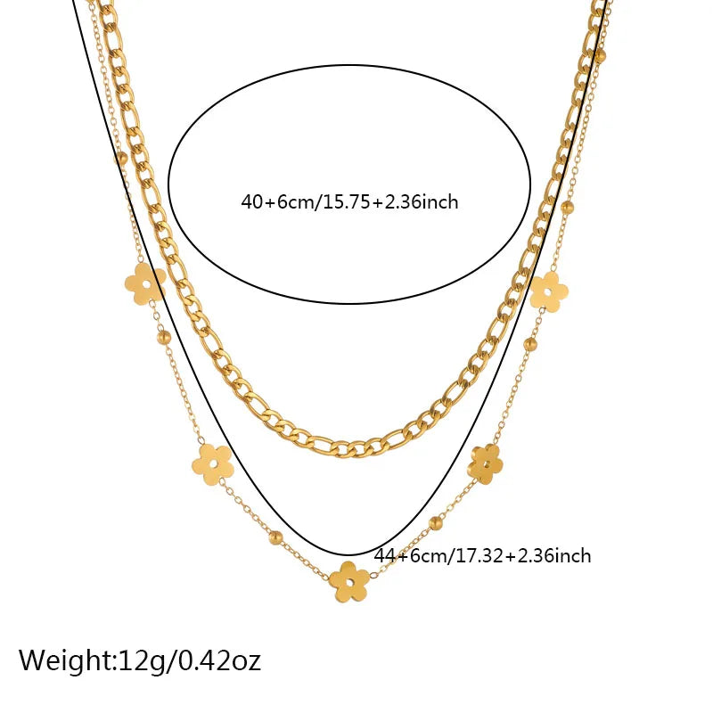 DIEYURO 316L Stainless Steel Gold Color Double Layered Flowers Necklace New Fashion Pendant Simplicity Chain Neck Jewelry Gifts