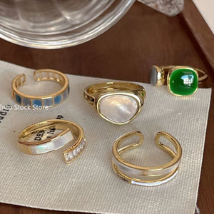 Trendy Retro Geometric Colorful Drip Glaze Open Rings for Women Adjustable Exquisite Gold Color Finger Rings Jewelry Gifts