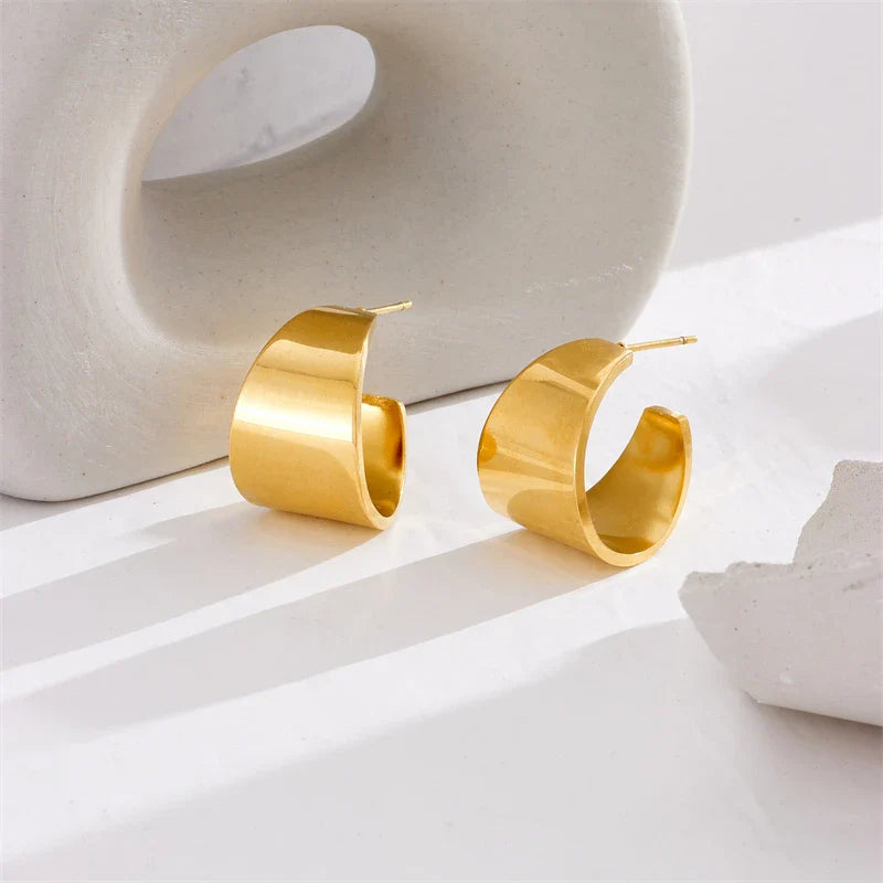 DIEYURO 316L Stainless Steel Round Wide Hoop Earrings For Women Fashion Gold Color Girls Body Jewlery Party Gift Bijoux серьги