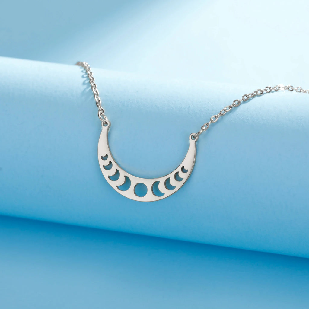 Skyrim Moon Phase Necklace Stainless Steel Choker Fashion Elegant Women Witch Crescent Moon Jewelry Gift Celestial Moonology