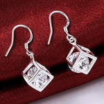 Load image into Gallery viewer, Hot 925 Sterling Silver Earrings Fine Crystal Lattice Pendant Necklace for Woman Jewelry Sets Fashion Party Wedding Gifts
