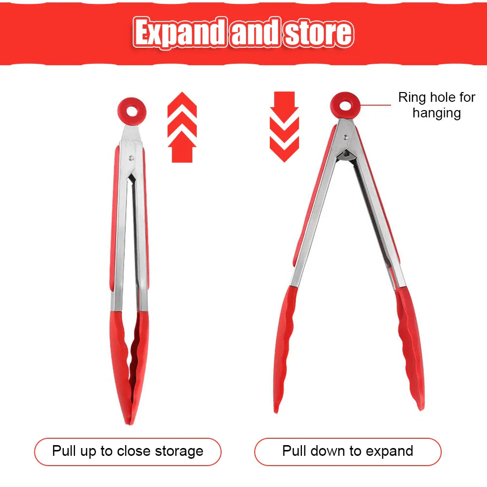 Food Tong Stainless Steel Kitchen Tongs Silicone Nylon Non-Slip Cooking Clip Clamp BBQ Salad Tools Grill Kitchen Accessories