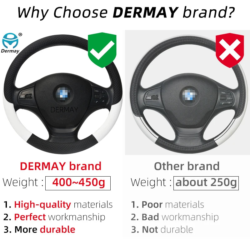 100% DERMAY Brand PU Leather Car Steering Wheel Cover for Dacia Sandero Stepway Logan Dokker Duster Lodgy Auto Accessories