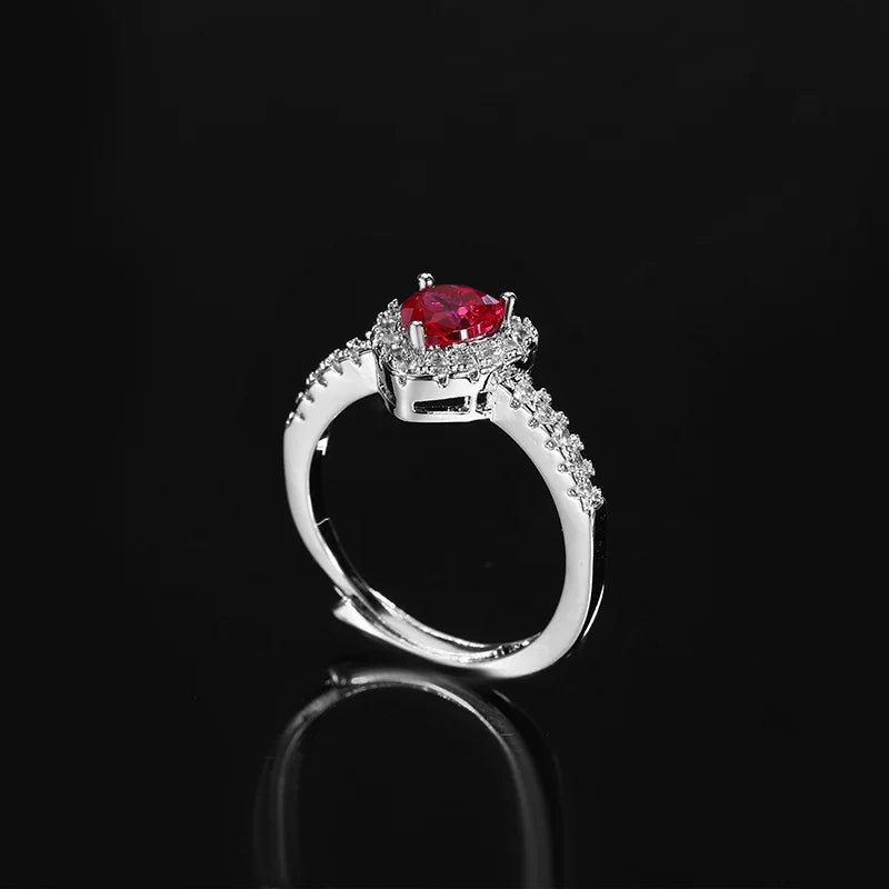 High sense high carbon diamond ruby two-piece ring Ladies wide feathered pigeon red corundum diamond ring