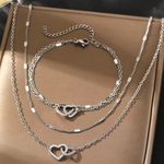 Load image into Gallery viewer, Stainless Steel Jewelry Sets High-end Atmosphere Love Bracelet Love Necklace Double Chain Design Jewelry Sets For Women Jewelry
