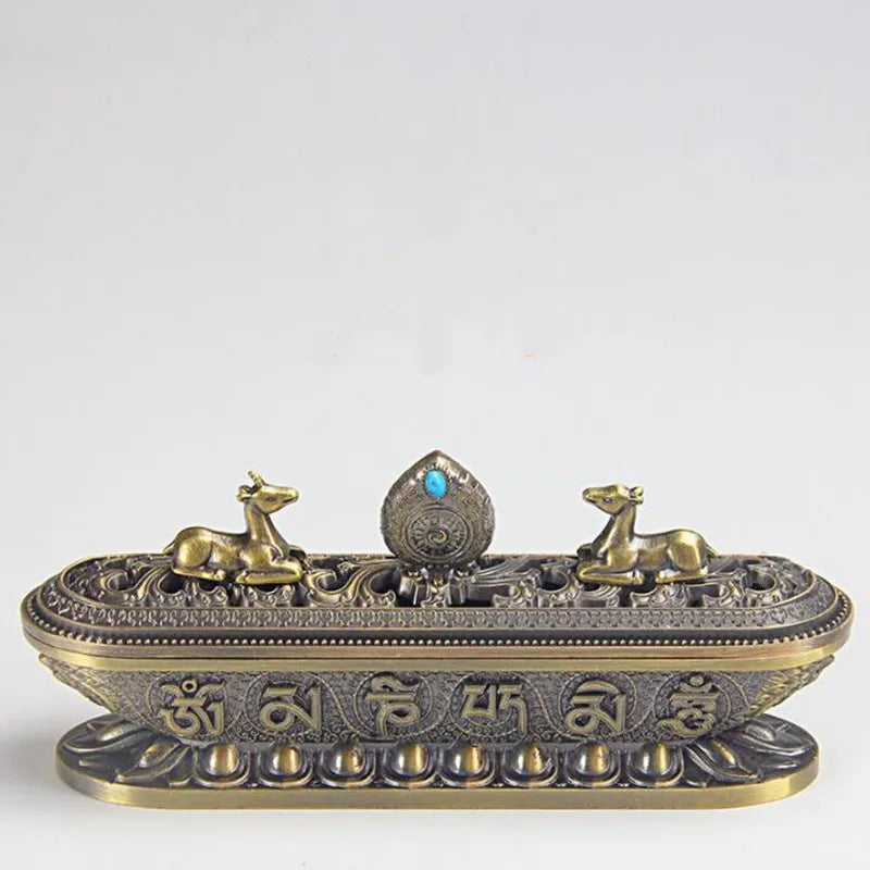 The Antique Metal Incense Burner Handmade Zen Buddhist Tearoom Ornament for Home Decor Incense Sticks Holder