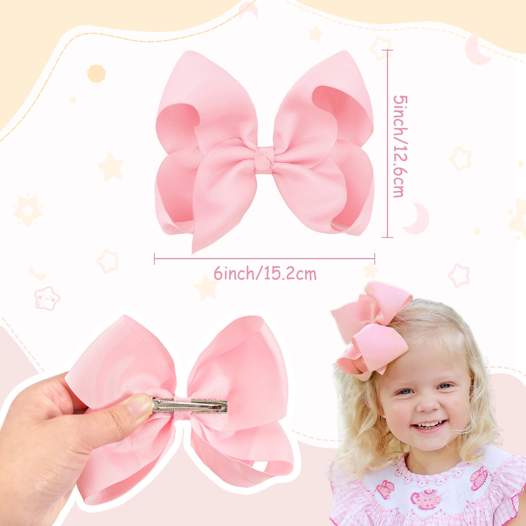 2Pcs/lot 6''Solid Color Grosgrain Ribbon Bows Hair Clips For Cute Girls Large Handmade Hairpins Barrettes Kids Hair Accessories