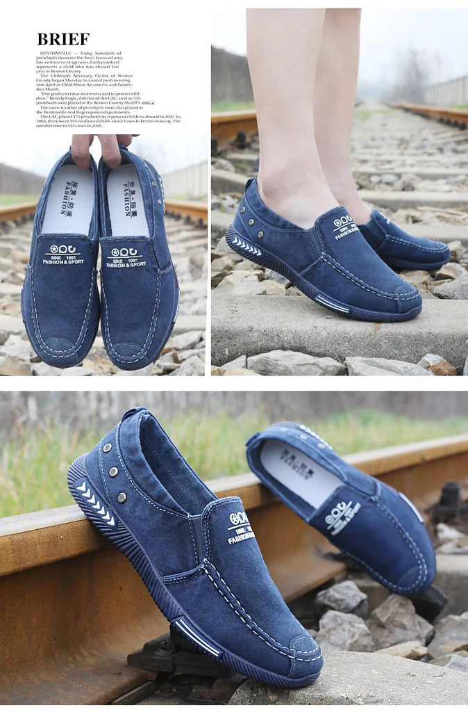 Men Casual Flats Shoes Denim Canvas Slip on Mens Casual Shoes Plimsolls Breathable Male Footwear Spring Autumn Sneakers Flat