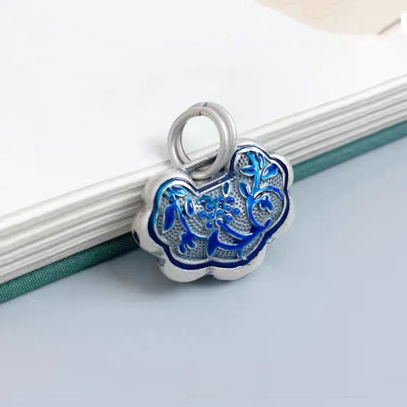 Original 925 Silver Faceted Blue Orchid Enamel Ruyi Necklace for Women Charms Exquisite Pendant Clavicle Chain Banquet Jewelry
