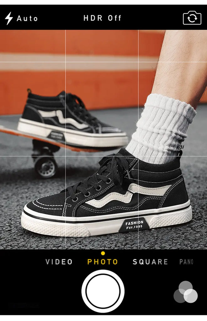 Fashion Trend Canvas Shoes for Men Black Style Couple Skateboard Shoes Casual Round Toe Lace Up Vulcanized Bottom Shoes