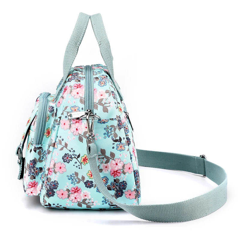 Fashion Multi-pockets Female Bag High Quality Durable Fabric Women Shoulder Bag Casual Floral Printing Girls Shopping Handbag