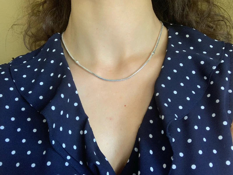 Original 925 Sterlin Silver Snake Chain Necklace Secure Ball Clasp Beads Charms Chocker Necklace For Women Wedding DIY Jewelry