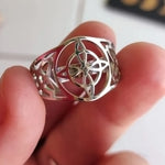 Load image into Gallery viewer, LIKGREAT Witch Knot Ring for Women Men Hollow Stainless Steel Finger Rings Celtic Vintage Amulet Protection Couple Jewelry Gifts
