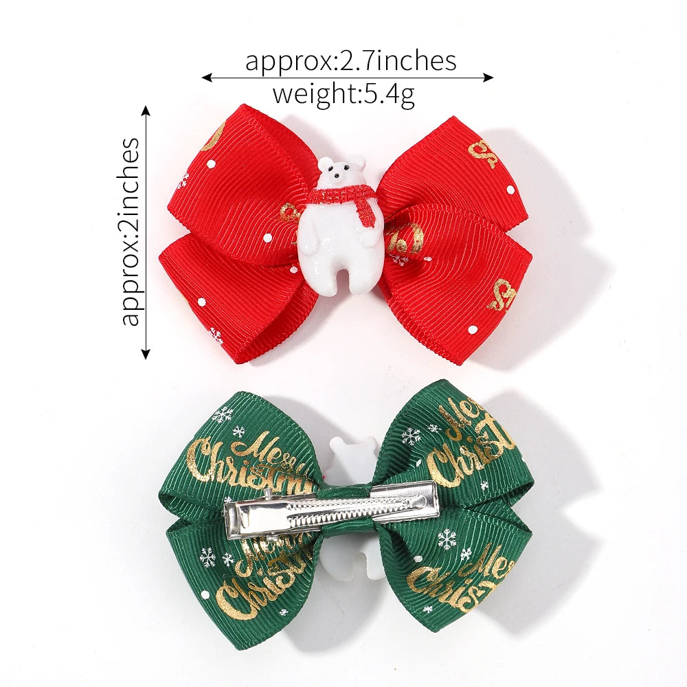 4Pcs/Set Baby Girls Christmas Snowman Bows Hair Clips for Kids Funny Ribbon Bowknot Hairpin Headwear Hair Accessories Gifts