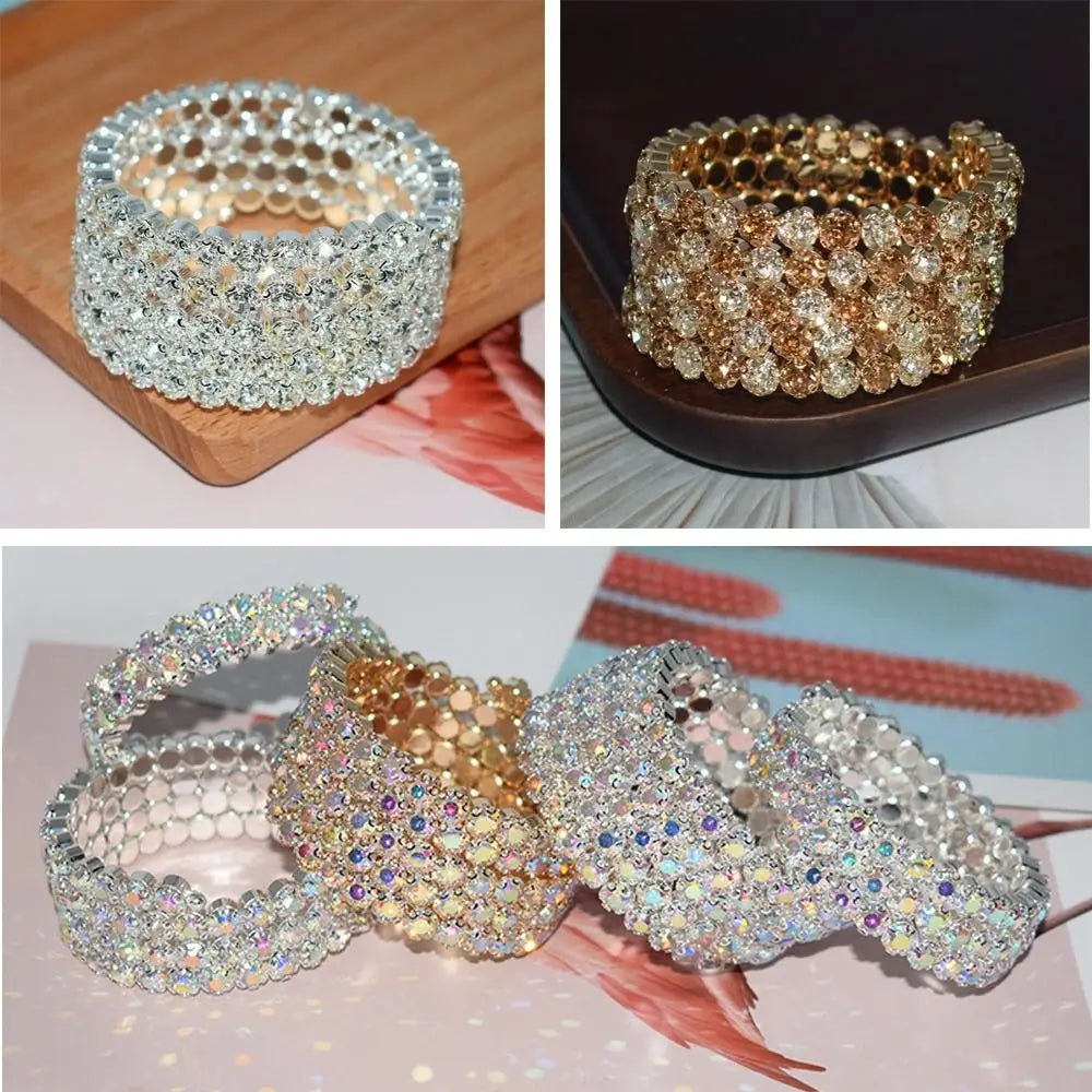 Full Rhinestone Crystal Rhinestones Bridal Jewelry Wedding Bangles Crystal Bracelets Five Rows Bangles Hand Wrist Bracel