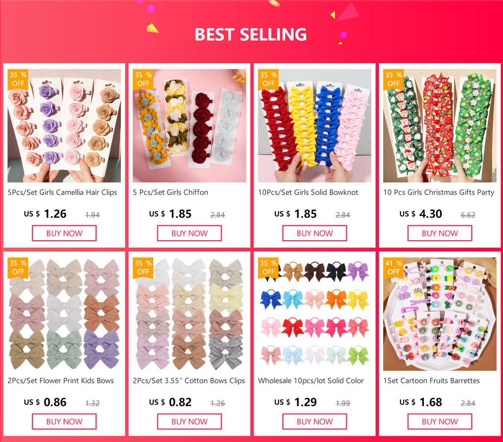 10Pcs/Set Girls Solid Bowknot Hair Clips for Baby Bows Hairpin Handmade Ribbon Barrettes Headwear Kid Hair Accessories Wholesale