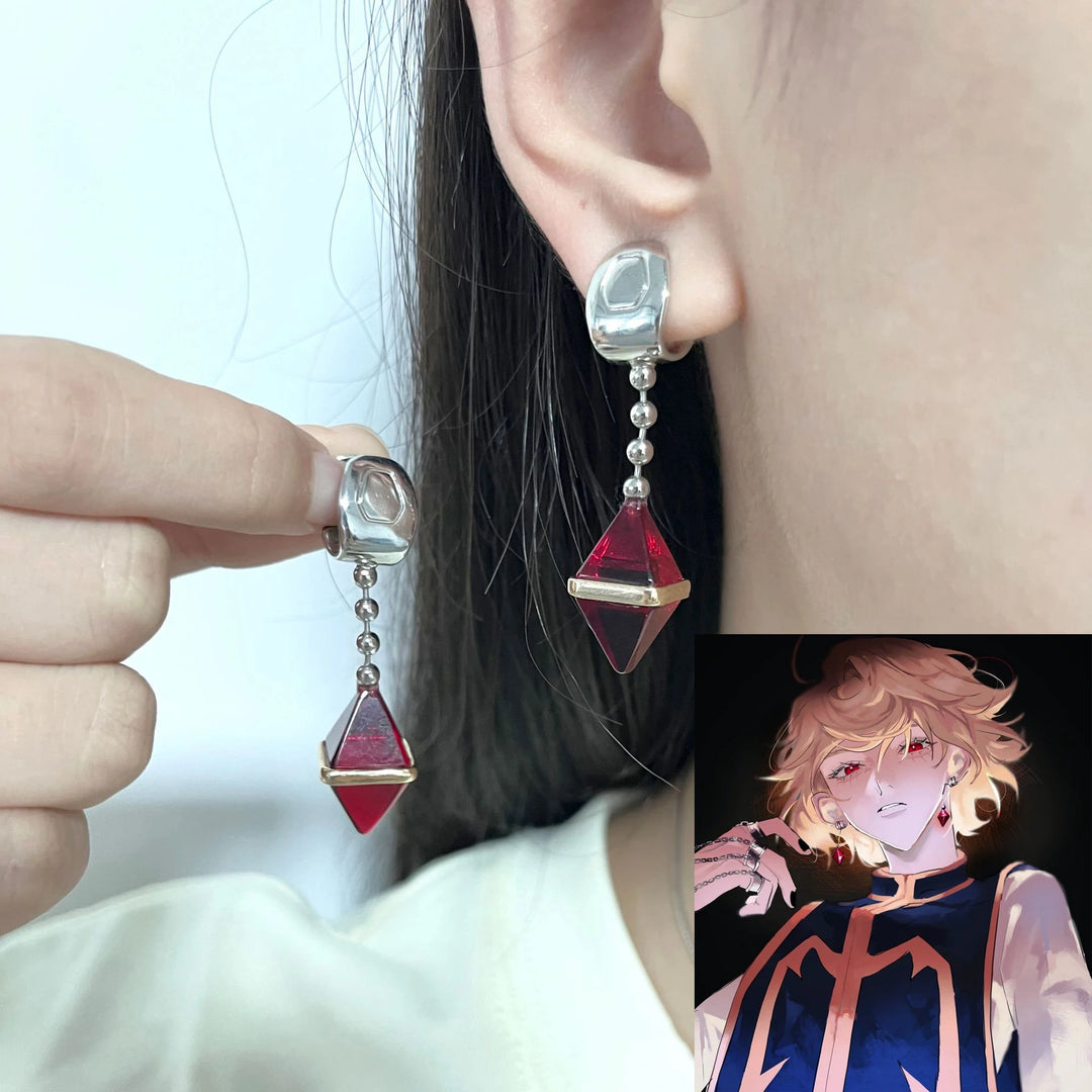 Anime HUNTER×HUNTER Kurapika Ear Clip No Piercing Eardrop Red Zircon Pendant Unisex Gothic Earrings Cosplay Accessories Prop