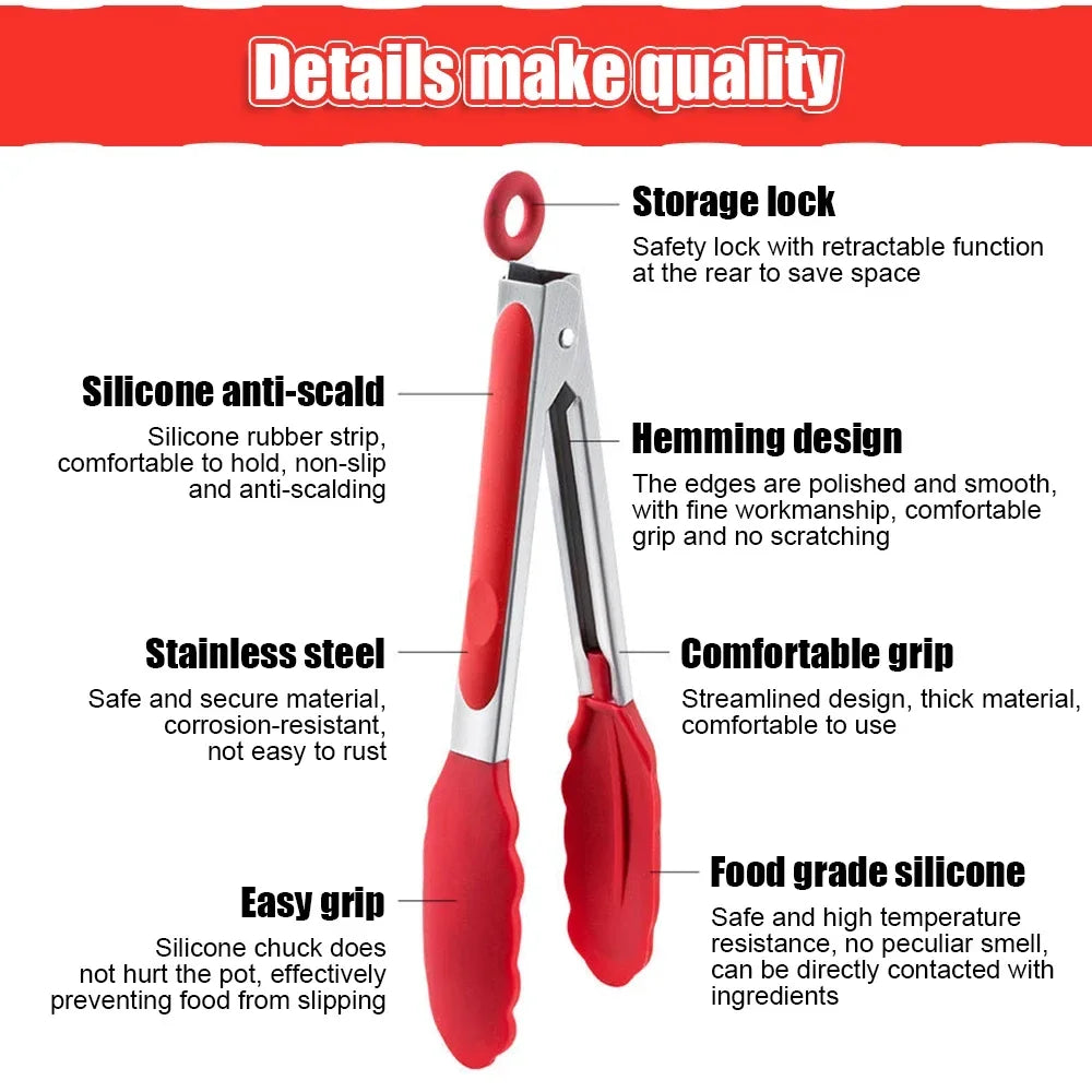 7/9/12 inch Small Silicone Clips Bread Barbecue tongs Steak Clip Food Clips BBQ Cooking Baking Salad Kitchen Accessories