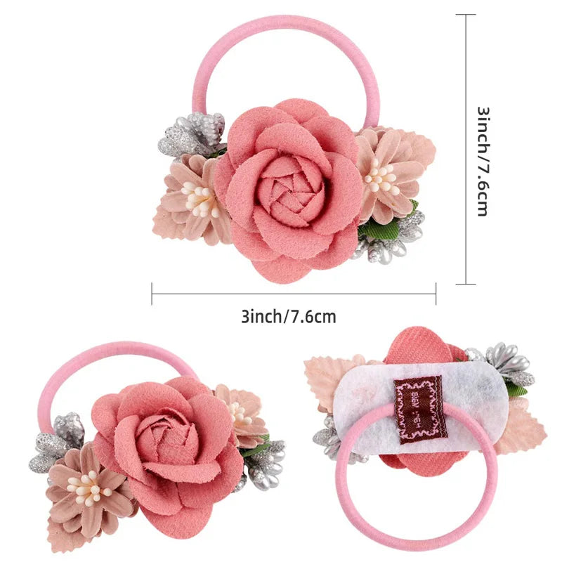 High Elastic Hair Bands Rose Flower Peal Girls Hair Scrunchies Sweet Kids Rubber Bands Ponytail Tie Hair Accessories