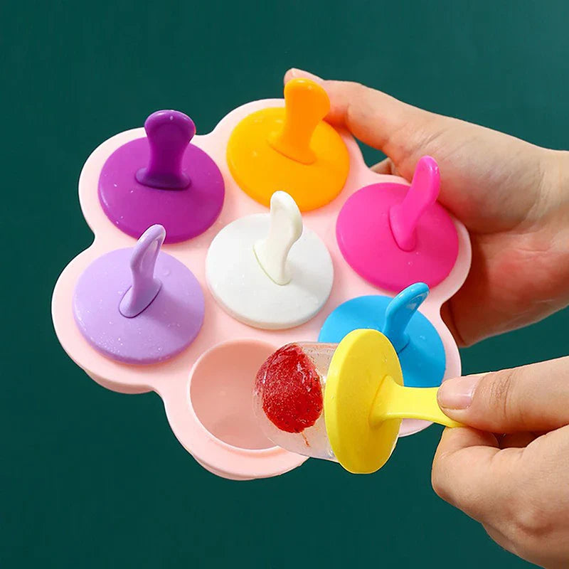 7 Holes DIY Ice Cream Pops Silicone Mold Ice Cream Ball Maker Popsicles Molds Baby Fruit Shake Home Kitchen Accessories Tool