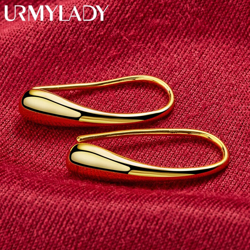 URMYLADY Water Droplets/Raindrops Stud Earrings 24K Gold For Women Lady Fashion Wedding Engagement Charm Jewelry