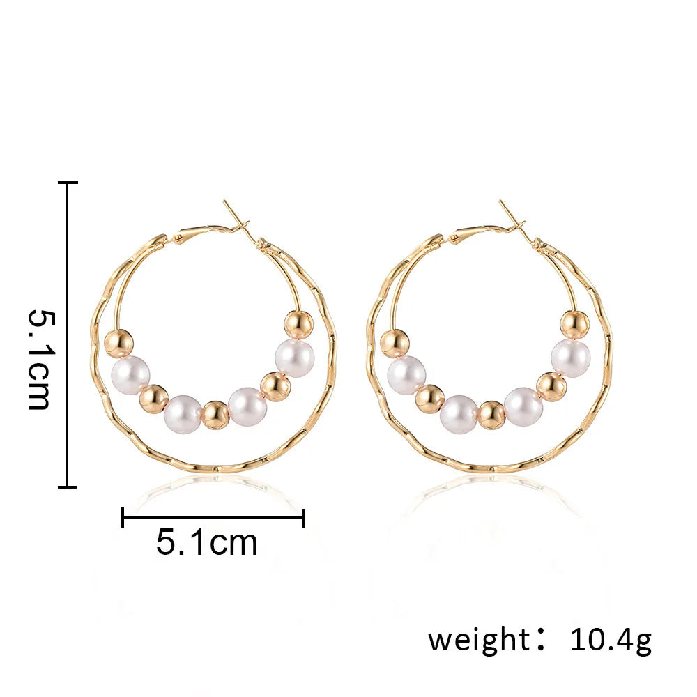 Stainless Steel Hoop Earrings for Women Metal Pearl Earrings Geometric Layer Circle Fashion Earing 2024 Trend Ear Rings New in