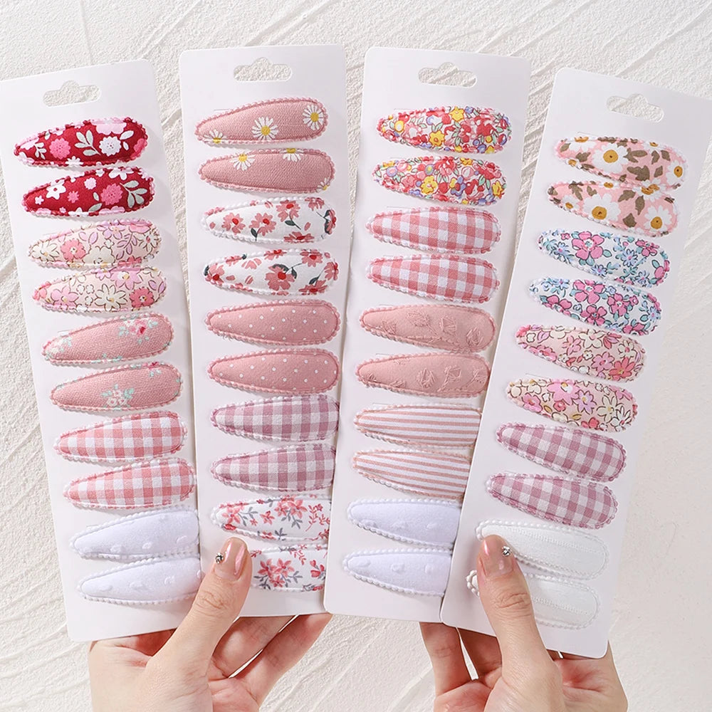 10Pcs/Lot Newborn Print Cotton Alloy Hair Bow Snap Clips Set Fabric Plaid Hairpins Girls Kids Headwear Baby Hair Accessories