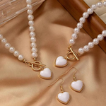 Load image into Gallery viewer, 3 PCS Set Pearl Effected Rose Charm Imitation Pearl Necklace Bracelet Earring Stud Set Heart Pendant Necklace Jewelry Set Gift
