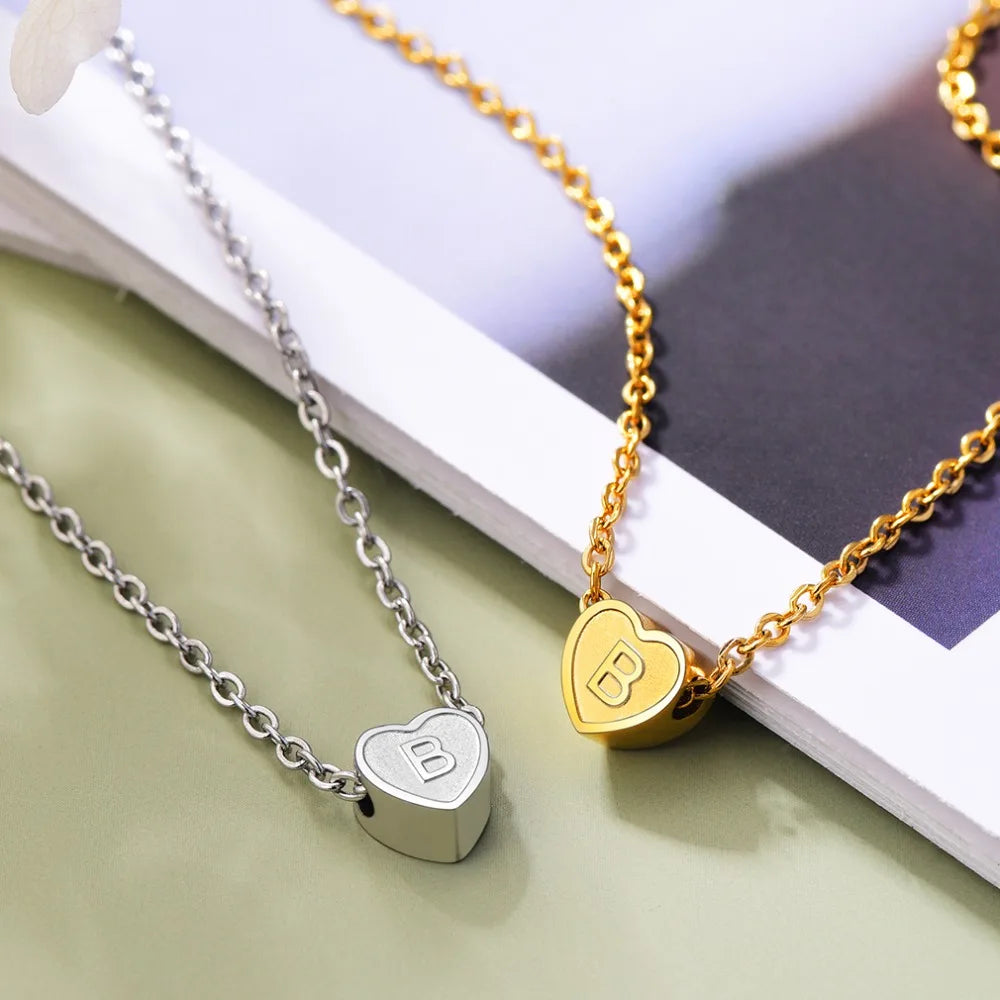 Stainless Steel Dainty Tiny Heart Shaped Initial Letter Necklace Gold Plated Alphabet Chain Beautiful Accessaries Jewlery Gifts