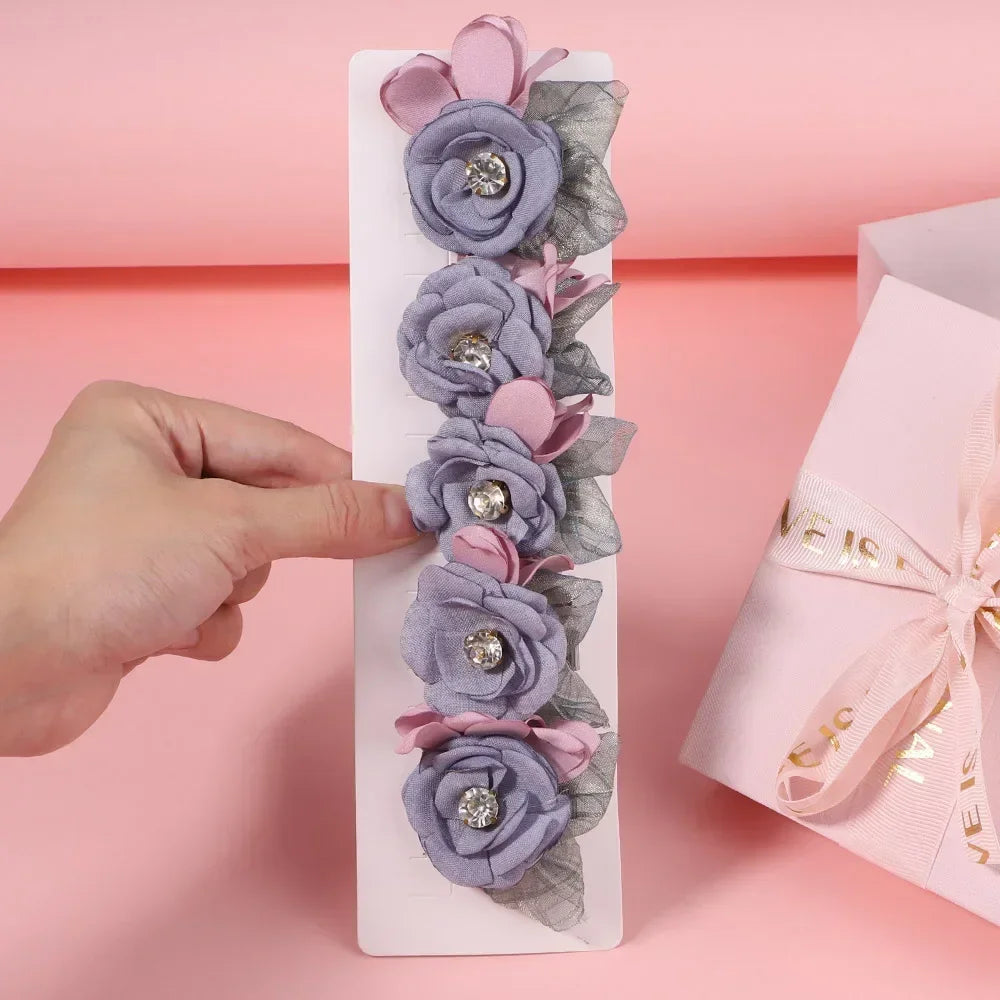 5/3Pcs Children Handmade Chiffon Petals Poppy Flower Hair Clips Rolled Rose Fabric Hair Flowers for Kids Girls Hair Accessories