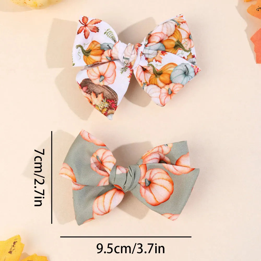 1/2PCS Thanksgiving Hair Bow Clips For Girls Ribbon Maple leaf Pumpkin Printing Hairpins Headwear Kids Hair Accessories