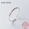 SOFTPIG Real 925 Sterling Silver Colored Zircon Adjustable Ring for Charm Women Party Classic Fine Jewelry Geometric Accessories