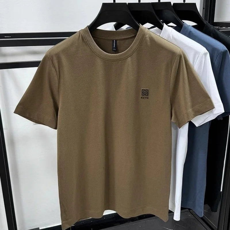 High end Brand 100% Cotton T-shirt 2024 Summer New Fashion Round Neck Short sleeve Chinese Designer Design Trendy Men's clothing