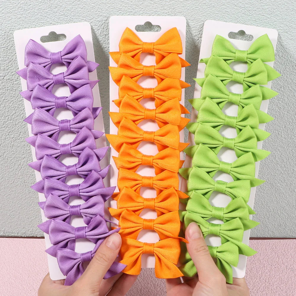 10Pcs/Set Girls Solid Bowknot Hair Clips for Baby Bows Hairpin Handmade Ribbon Barrettes Headwear Kid Hair Accessories Wholesale