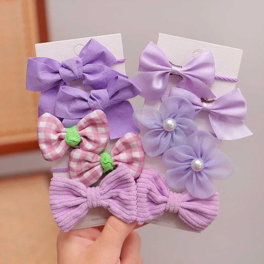 10Pcs/Set Big Bow Flower Elastic Hairbands Children Girls Sweet Hair Ties Fashion Headbands Hair Accessories Rubber Band For Kid