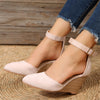 Fashion Women High Heel Sandals Closed Toe Solid Suede Pointed Wedge Heel Shoes Thick Bottom Buckle Sandals Female Footwear 샌들