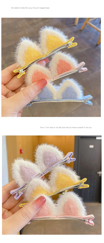 2pcs Cute Ears Hair Clips 3D Rabbit Bear Hair Pin for Baby Girls Kawaii Headwear Little Girls Kids Hair Accessories 2023 NEW