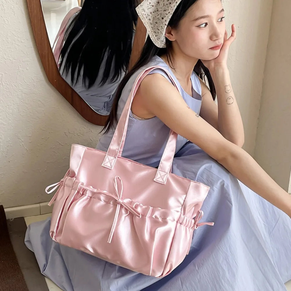 Trendy Bowknot Handbag Shoulder Bag Large Capacity Casual Tote Bag Underarm Bag Daily Commuting Bag Travel Beach Bag