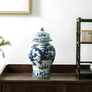 Vintage Blue White Ceramic Pot Storage Jar with Cover Modern Dried Flower Vase Home Decoration Flower Arrangement Accessories