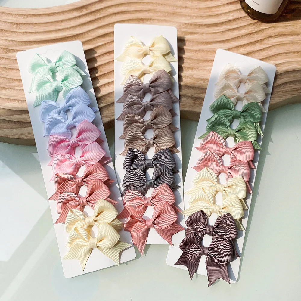 10Pcs/Set Solid Color Kids Bows Hair Clips for Baby Girls Handmade Ribbon Bowknot Hairpin MiNi Barrettes Hair Accessories