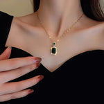Load image into Gallery viewer, Luxury Emerald Color Earring Necklace Rings Set For Woman Stainless Steel Zircon Rectangle Pendant Necklace Party Jewelry Gift
