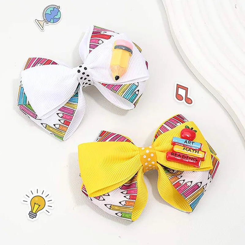 New Hair Bow Clips Boutique Back To School Hairpin Barrettes Grosgrain Ribbon Hair Clip Girls Headwear Kids Hair Accessories