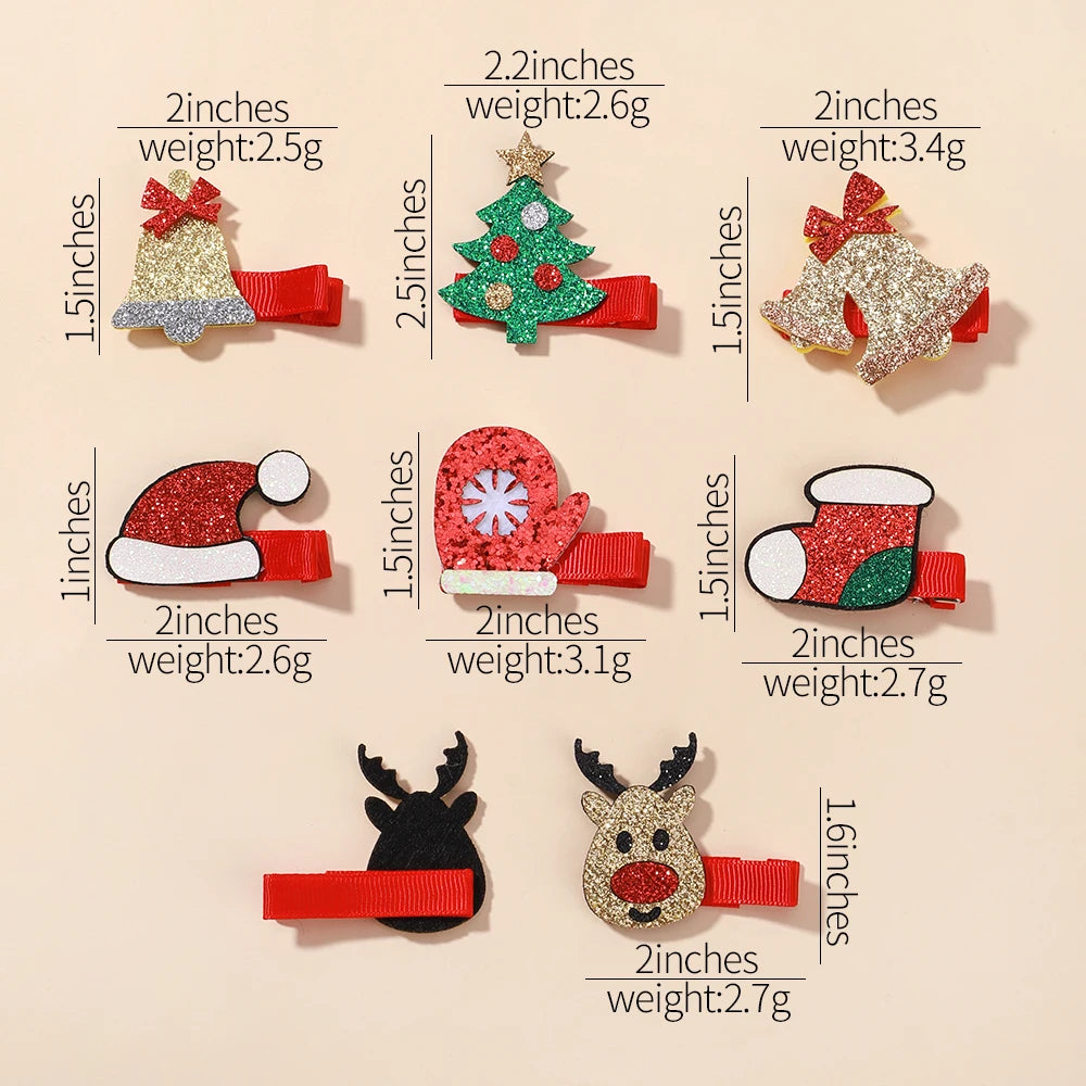8pcs Christmas Hair Clip Set Girls Kids Christmas Decor Supplies New Year Party Decorations Baby Hair Accessories Wholesale Gift